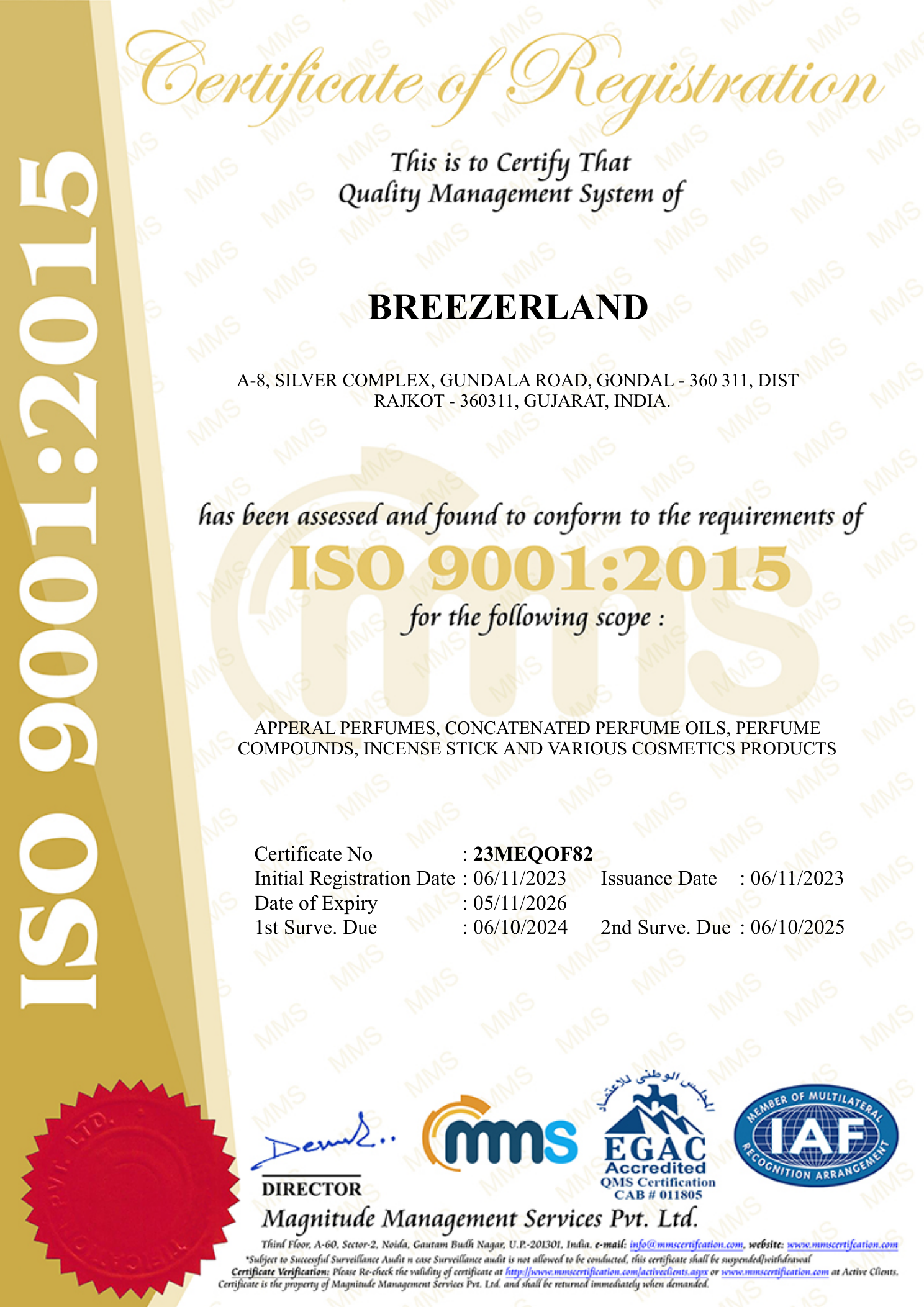 ISO 9001:2015 Certificate – Breezerland